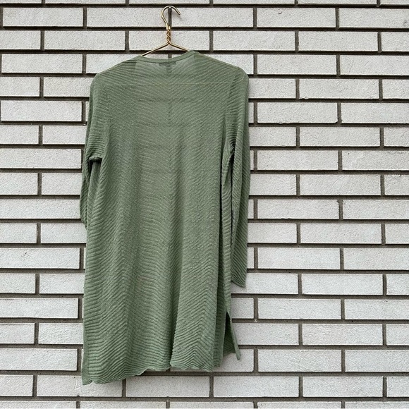 Eileen Fisher Pointelle Knit Pistachio Sage Green Open Front Hemp Blend Cardigan - Picture 6 of 9